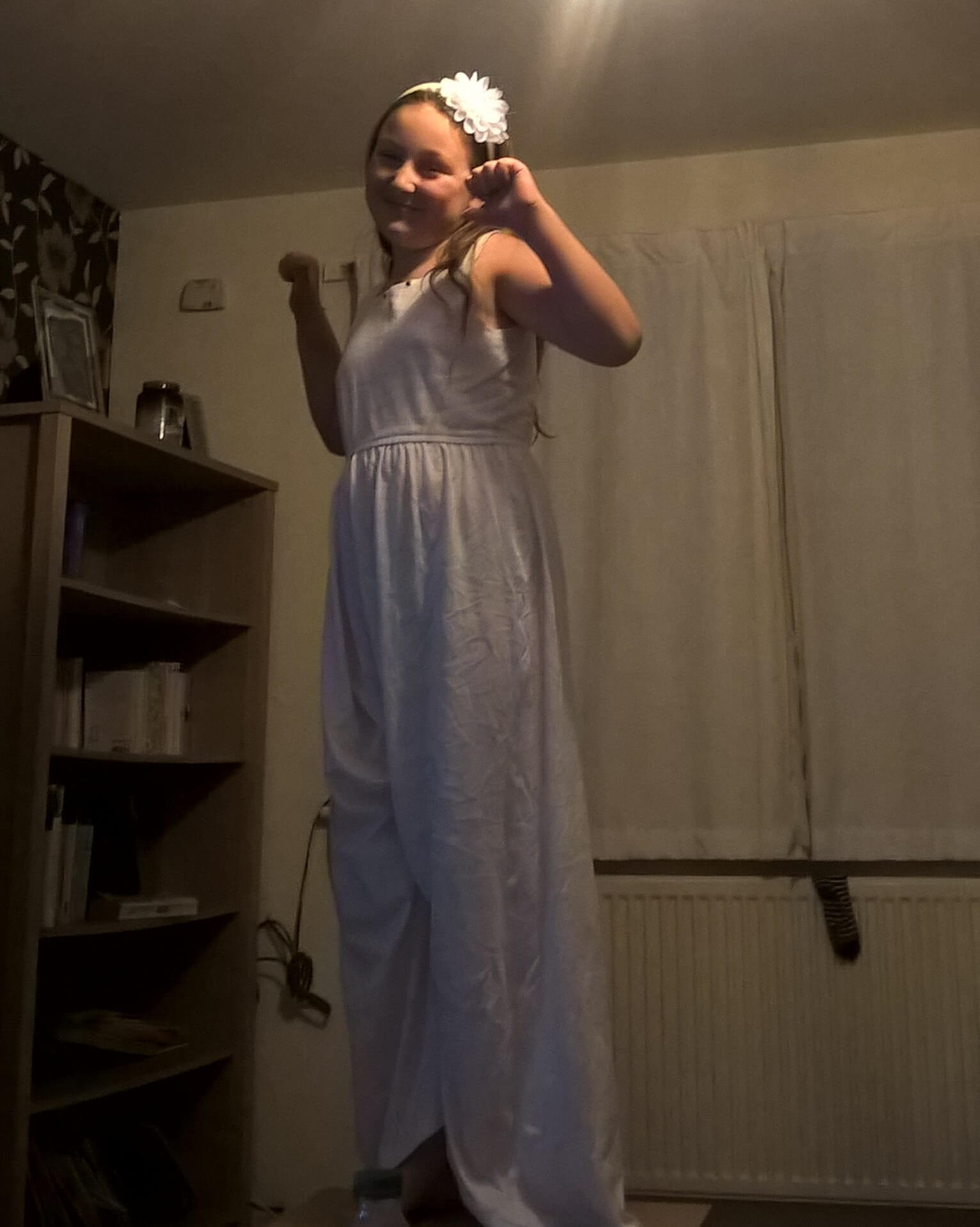 bargain dress for one pound girl wearing maxi dress standing on table