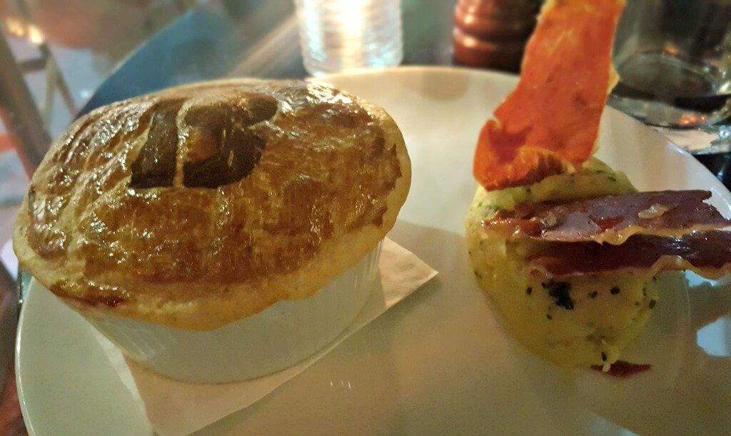 sampling the new menu at browns brasserie &bar pie and bubble and squeak and crisp procuttio