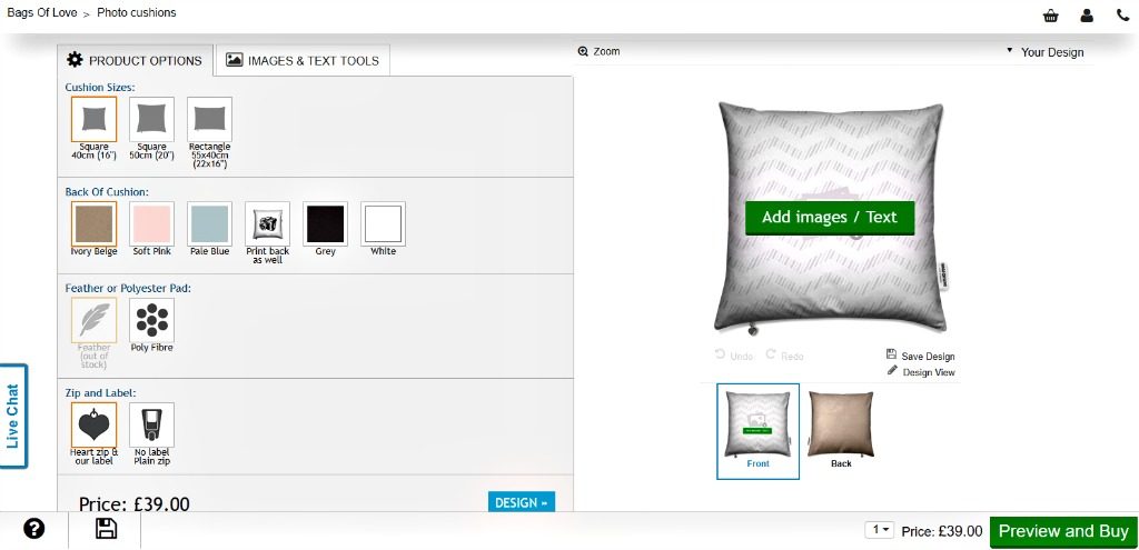 personalised photo cushion - screenshot of design process