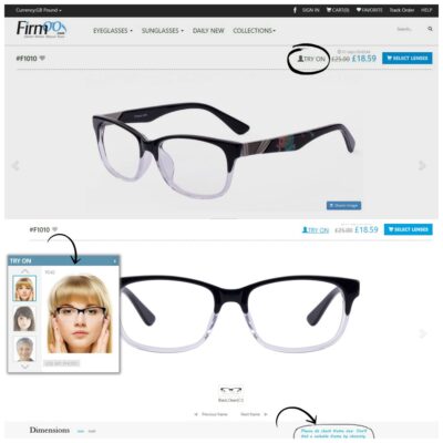 screen shot for ordering glasses online with firmoo