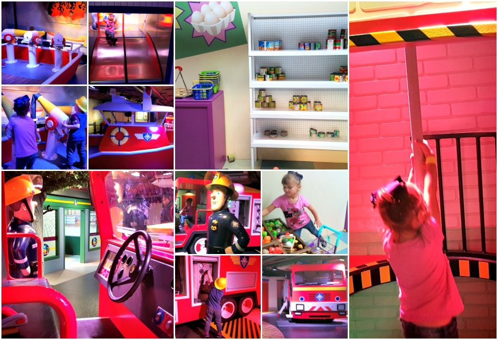 collage of boy and girl playing in fireman sam zone at mattel play! liverpool