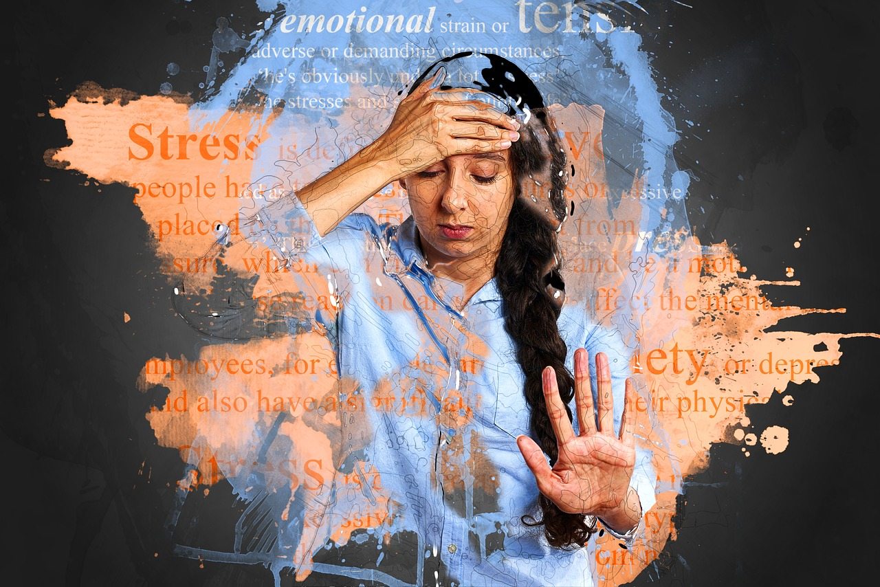 how to deal with stressful life events - woman with stress related words around her