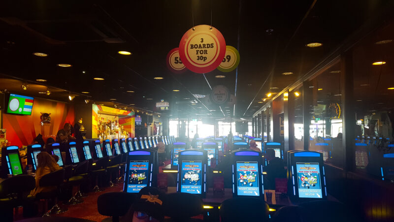 overhead shot of bingo screens at coral island blackpool