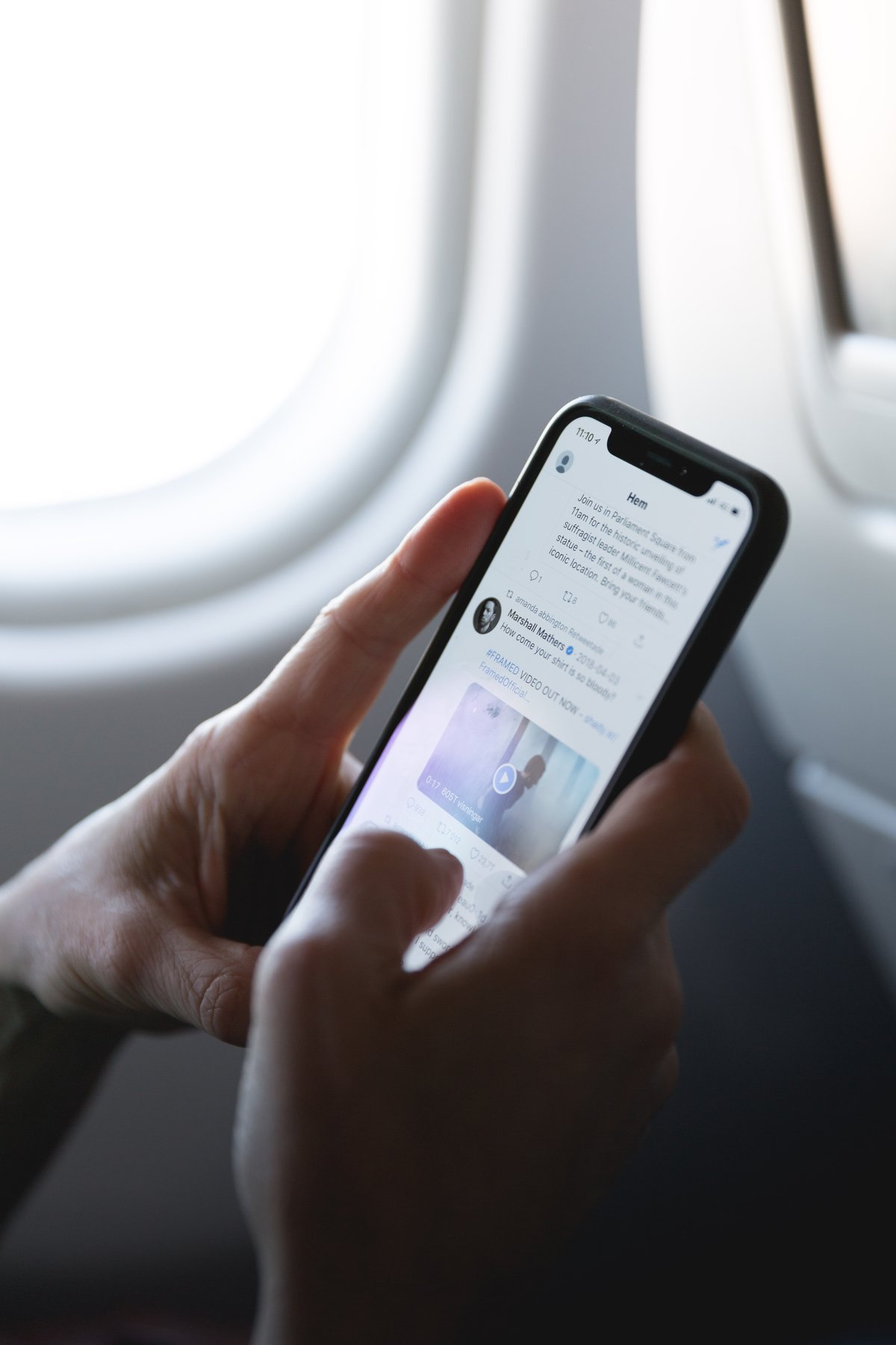 close up of a person on social media on a phone