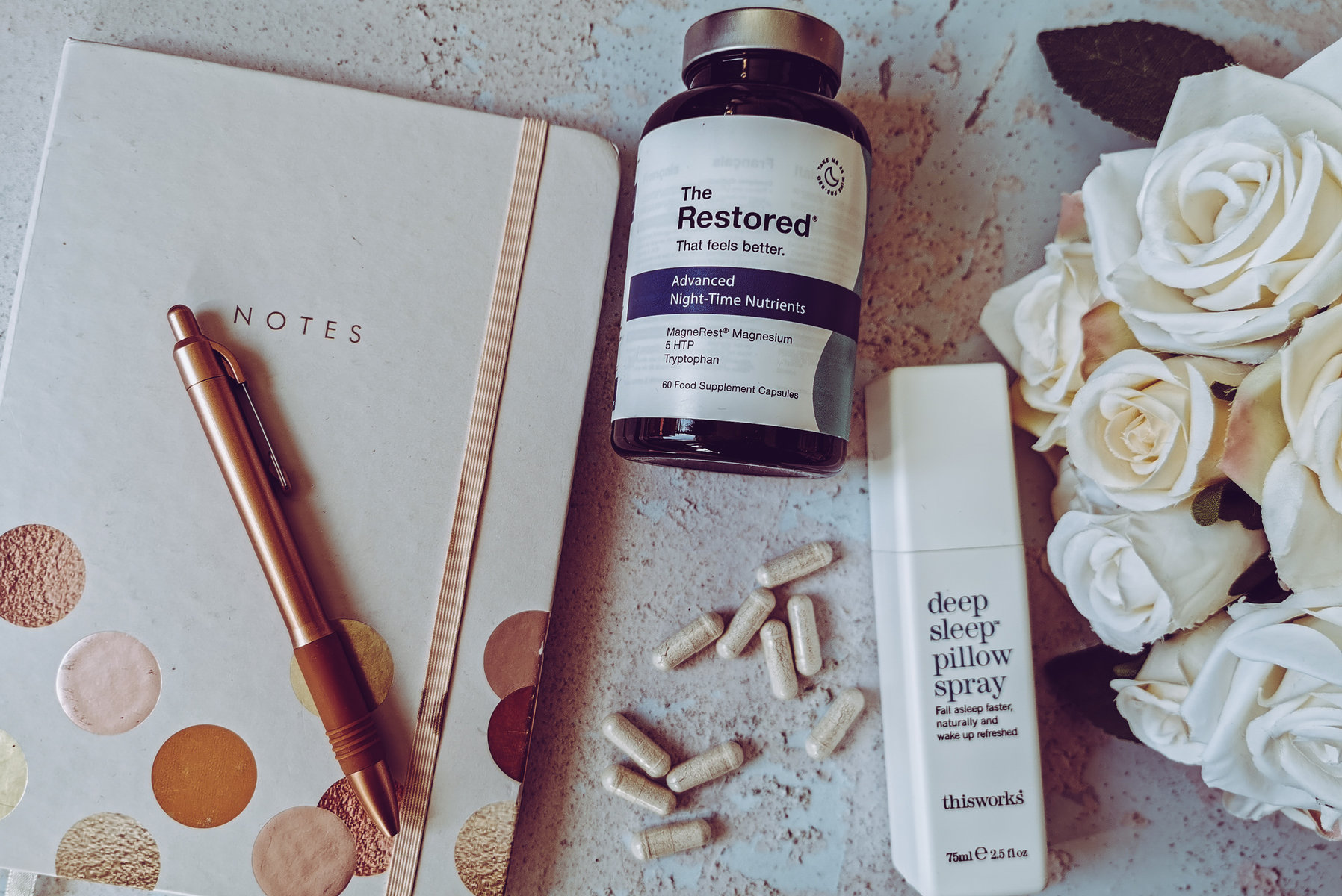 a flat lay image of the restored advanced night time supplements