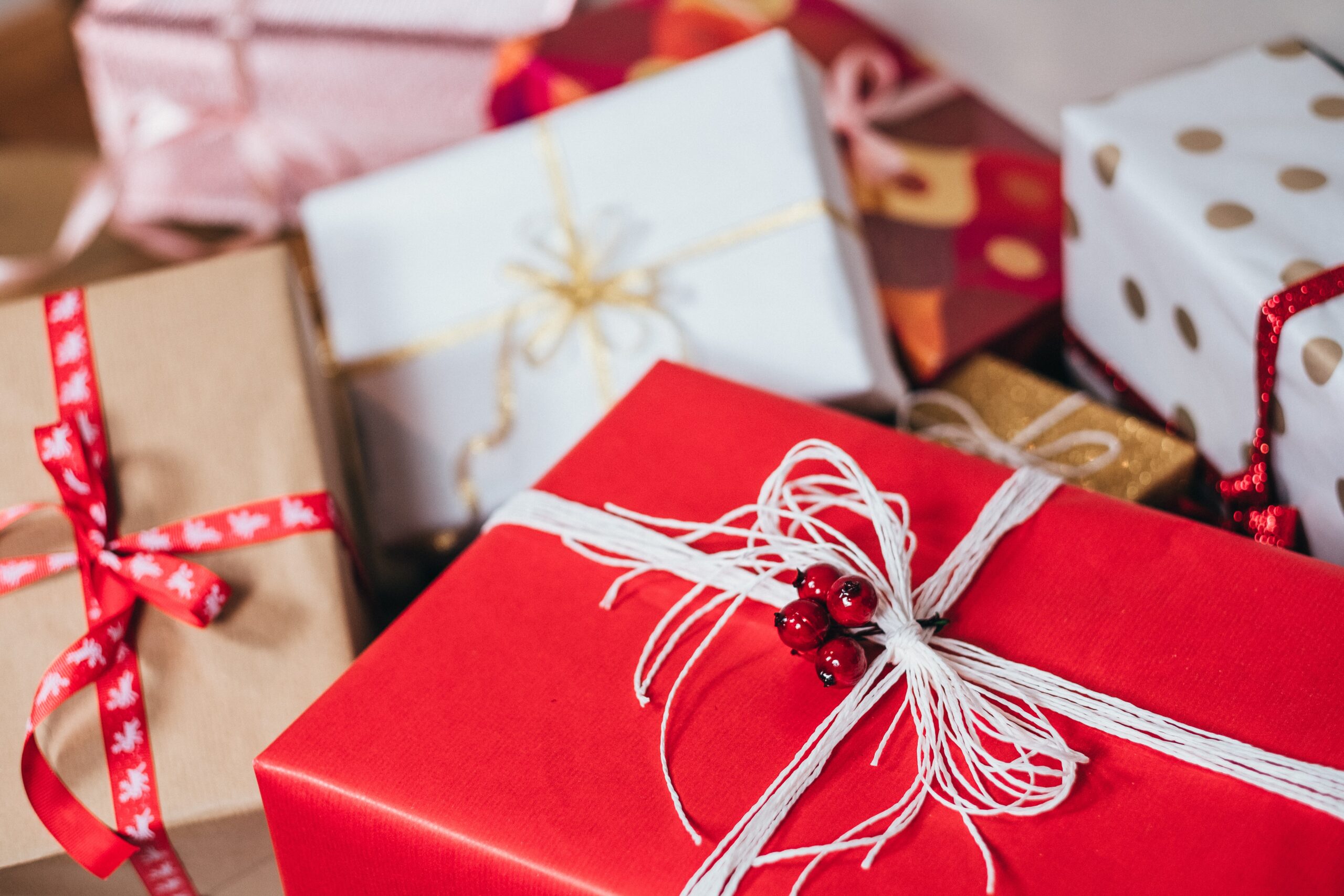 wrapped boxes in xmas paper