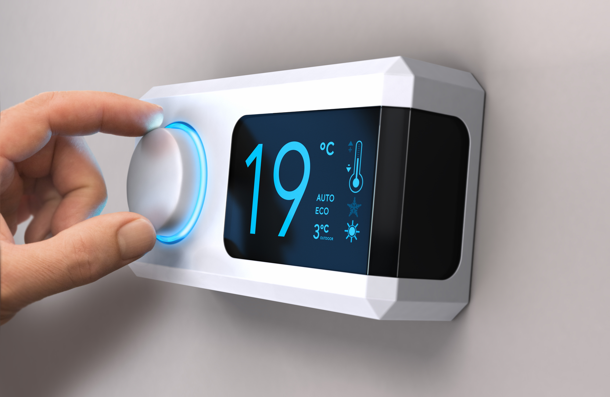 digital thermostat set at 19