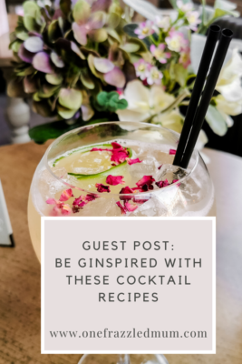 pinterest image for gin cockatil recipes showing a decorative gin cocktail