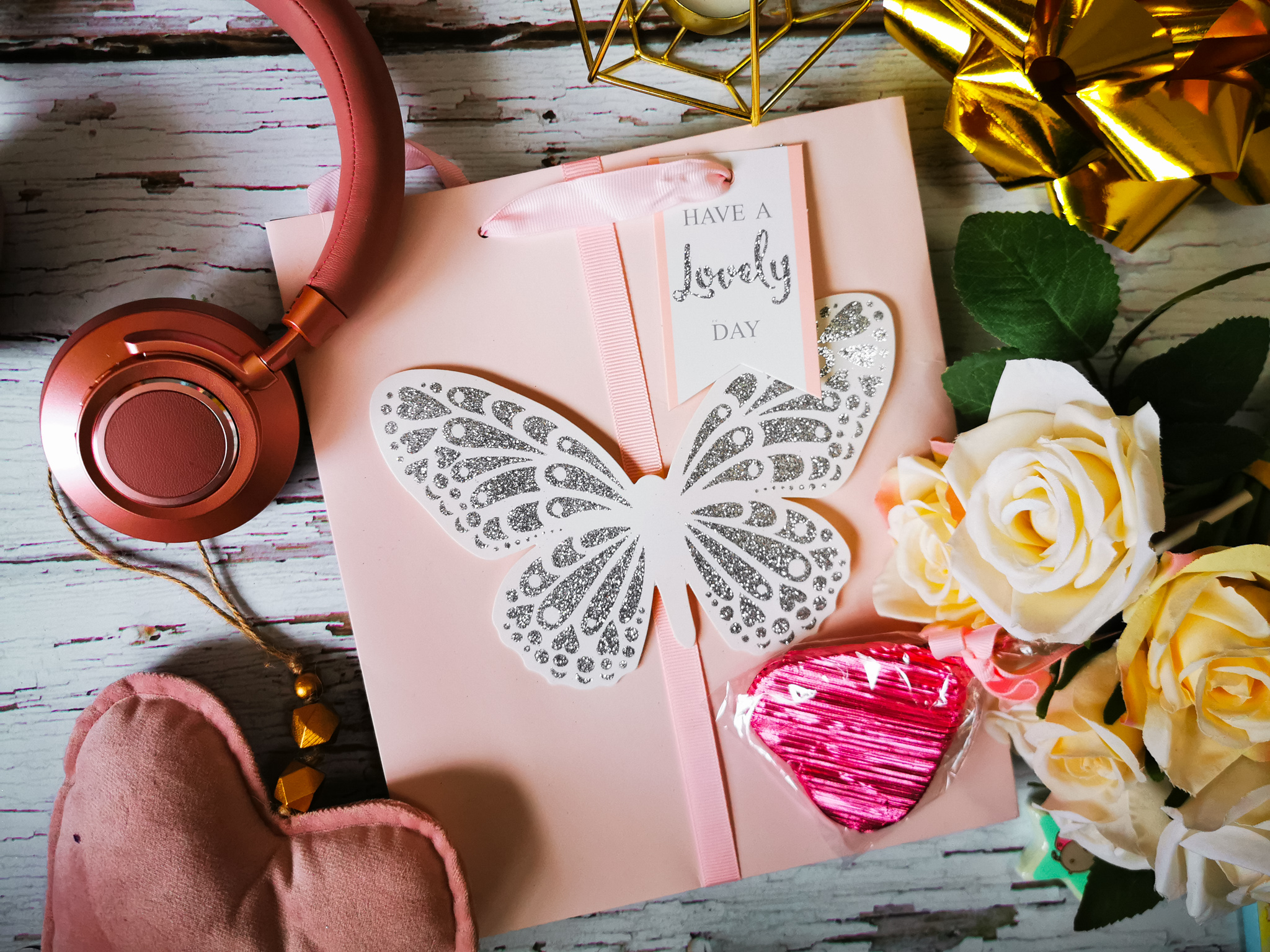 flatlay butterfly gift bag