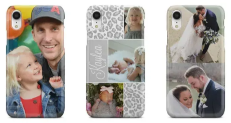 stock image of three personalised phone cases.