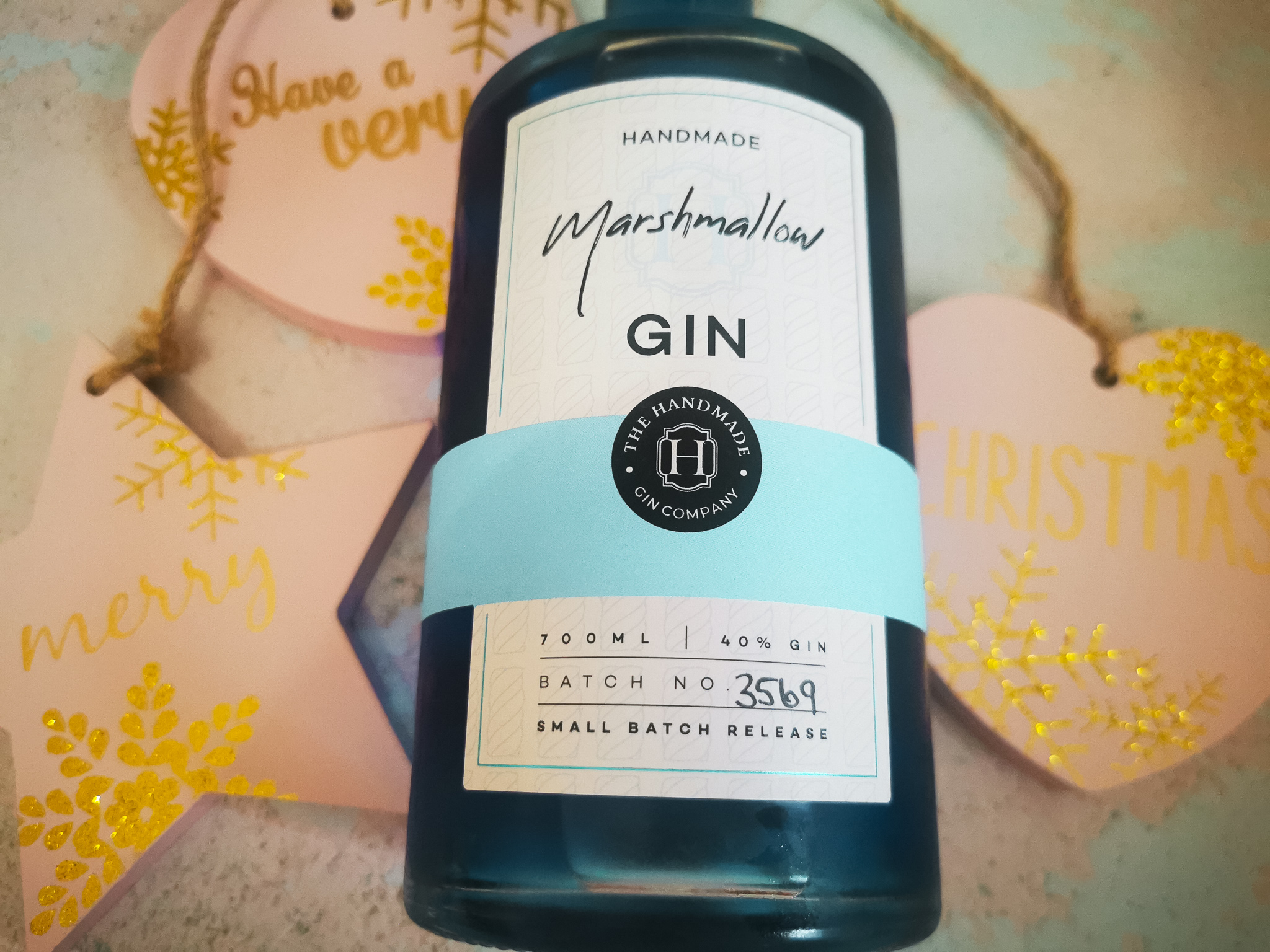 a bottle of blue marshmallow gin