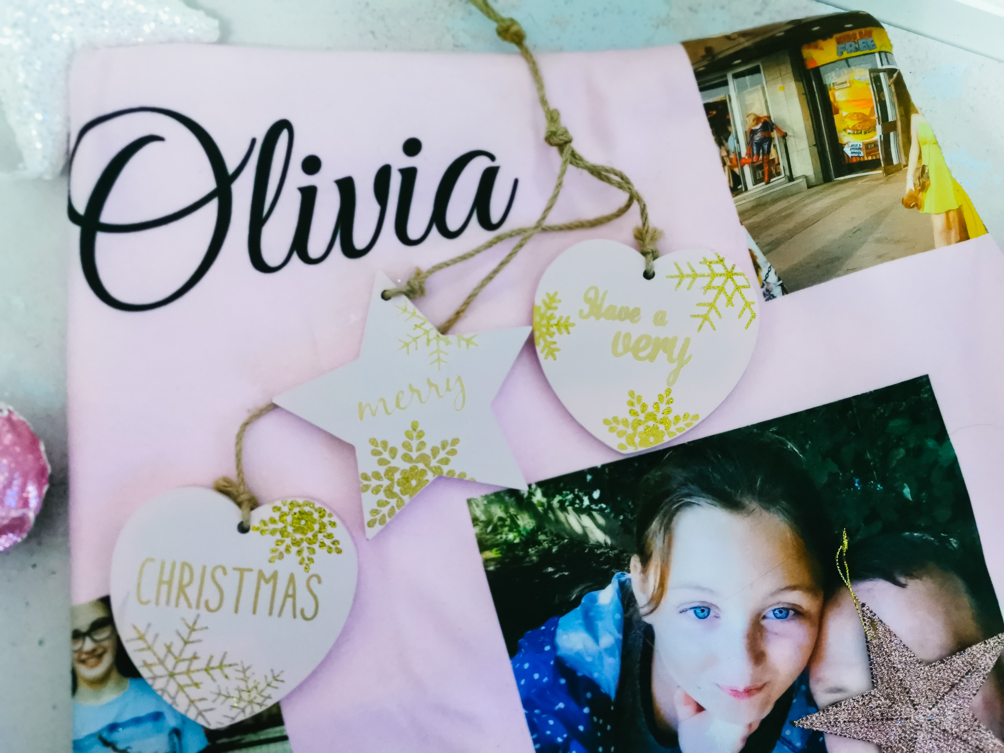asda photo blanket in pink in a christmas flatlay