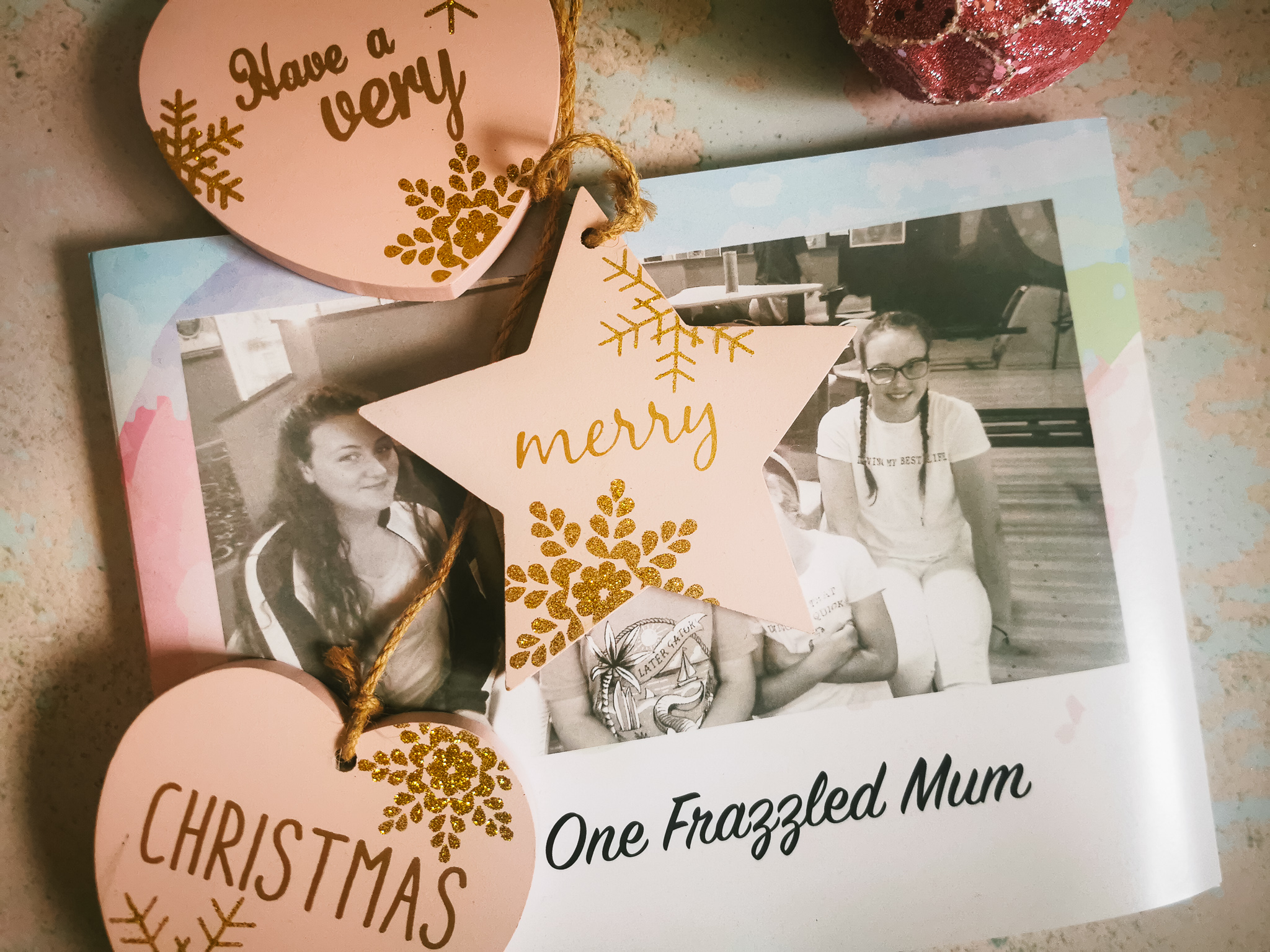 a motif photobook in a christmas flatlay