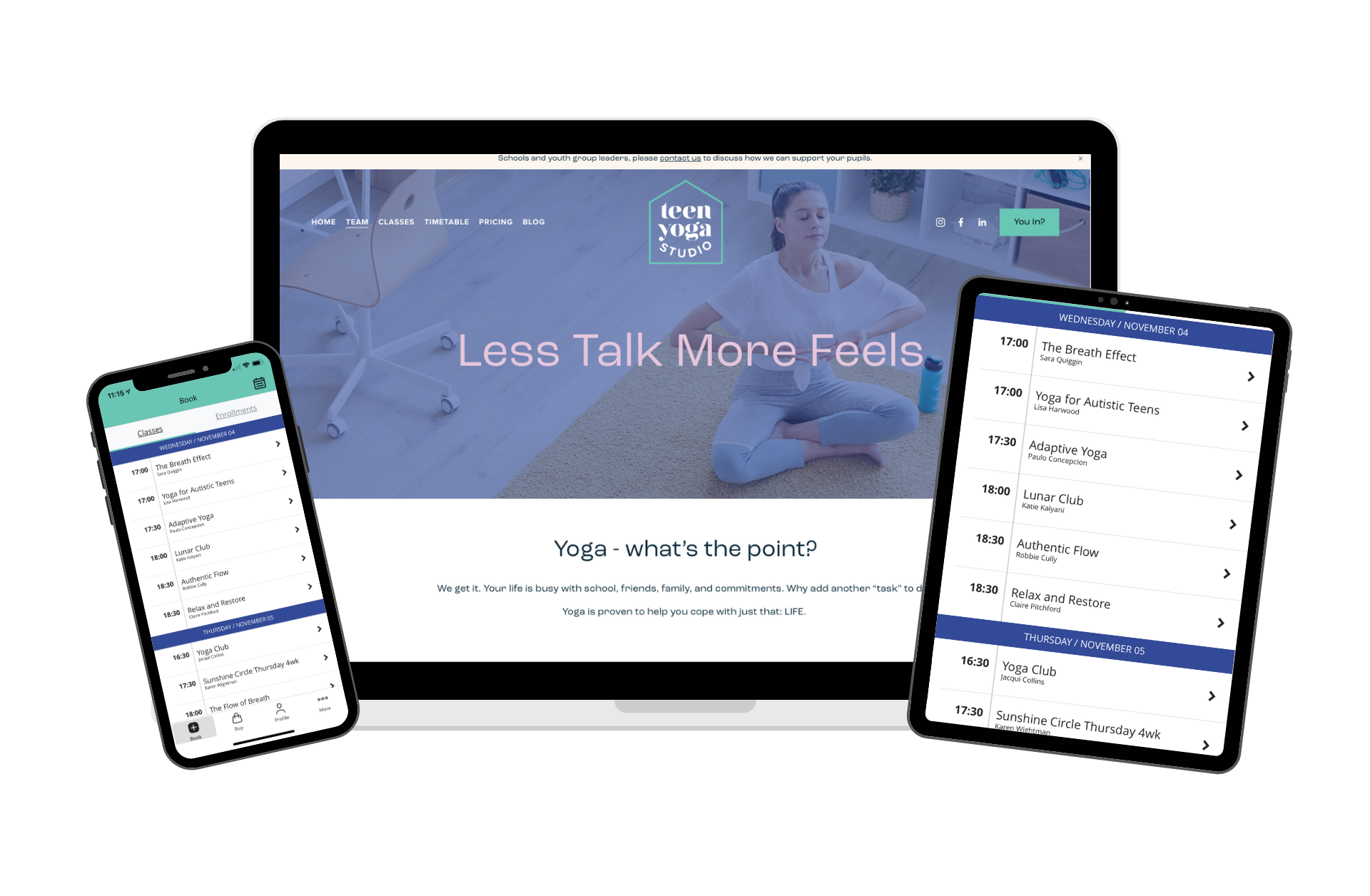 various screens showing an online yoga studio