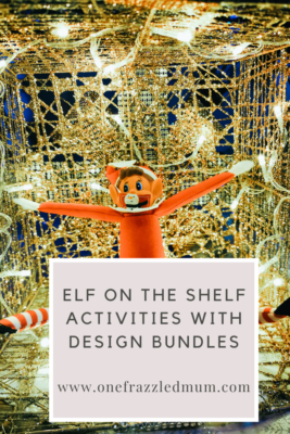 pinterest image of an elf on the shelf in a gold box with overlaying text describing the image
