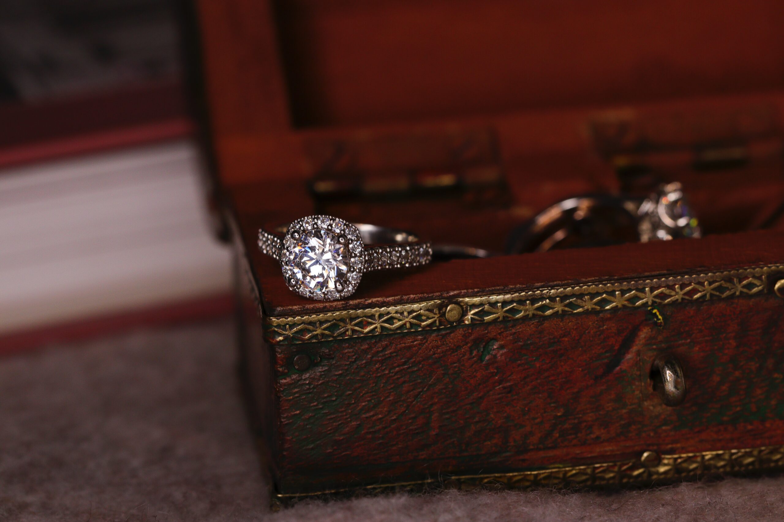 a diamon ring in a jewellery box